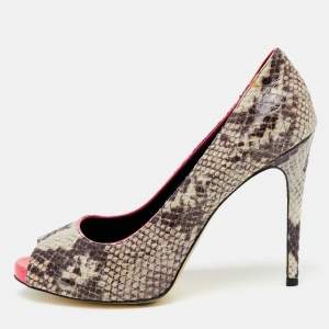 Stella McCartney Multicolor Faux Snakeskin Embossed Leather Peep Toe Pumps Size 40