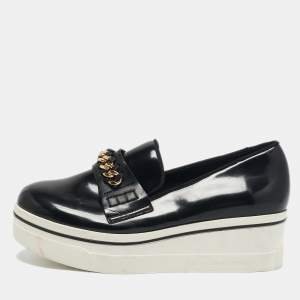 Stella McCartney Black Faux Leather Chain-Link Platform Slip On Sneakers Size 36