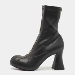 Stella McCartney Black Faux Leather Groove Ankle Boots Size 41
