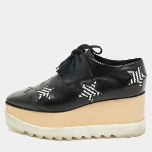 Stella McCartney Black Faux Leather Elyse Star Platform Derby Sneakers Size 40.5