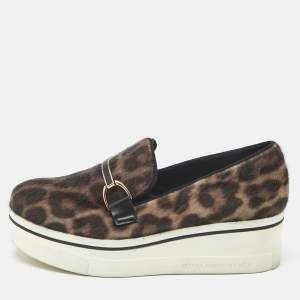 Pre Owned Stella McCartney Two Tone Leopard Print Calf Hair and Leather Binx Derby Sneakers Size 36