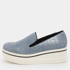 Pre Owned Stella McCartney Blue Faux Alligator Leather Binx Slip On Sneakers Size 35