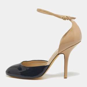 Pre Owned Stella McCartney Black/Beige Patent Leather D'orsay Ankle Strap Pumps Size 38