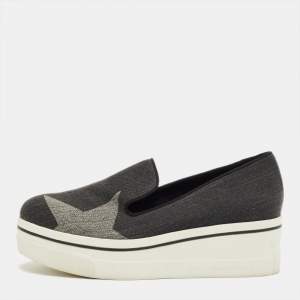 Pre Owned Stella McCartney Black/Grey Denim Binx Slip On Sneakers Size 36