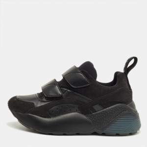 Pre Owned Stella McCartney Black Faux Leather and Faux Suede Eclypse Low Top Sneakers Size 35.5