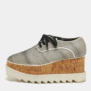 Pre Owned Stella McCartney Elyse Star Size 35 White/Black Faux Leather and Mesh Wedge Sneakers