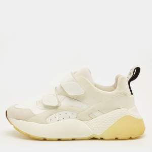 Pre Owned Stella McCartney Eclypse Size 41 White/Grey Faux Leather and Faux Suede Lace Up Sneakers