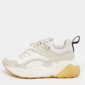 Pre Owned Stella McCartney Eclypse Size 36 White/Grey  Faux Leather and Faux Suede Lace Up Sneakers