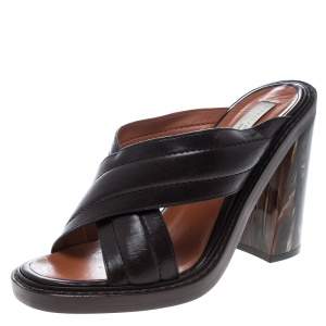 Stella McCartney Brown Quilted Faux Leather Veneer Criss Cross Block Heel Mules Size 39
