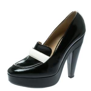 Stella McCartney Monochrome Faux Leather Mary Platform Loafer Pumps Size 40