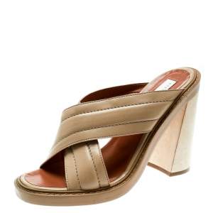 Stella McCartney Beige Faux Leather Veneer CrissCross Slides 39