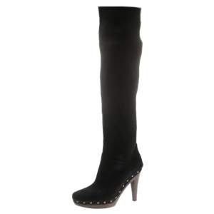 Stella McCartney Black Faux Suede Korda Studded Knee Length Boots Size 37