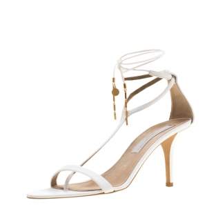 Stella McCartney White Faux Leather Open Toe T-Strap Sandals Size 39
