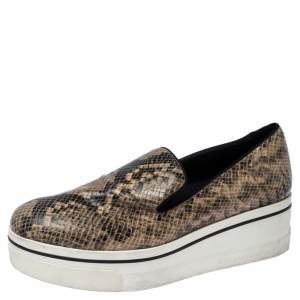 مملوكة مسبقًا Stella McCartney Beige Faux Python Platform Slip On Sneakers Size 39 