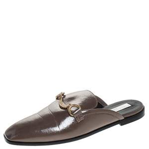 Stella McCartney Dark Beige Faux Leather Chain Slide Mules Size 38