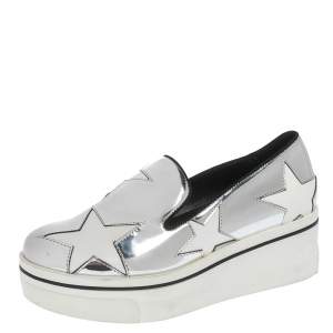 Pre Owned Stella McCartney Metallic Silver White Star Platform Binx Sneakers Size 35