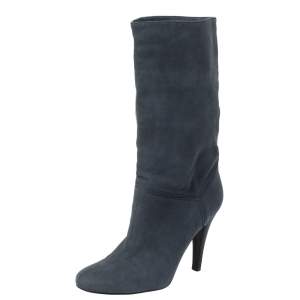 مملوكة مسبقًا Stella McCartney Navy Blue Faux Suede Boots Size 38