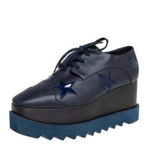 Stella McCartney Navy Blue Faux Leather Elyse Star Platform Derby Size 39