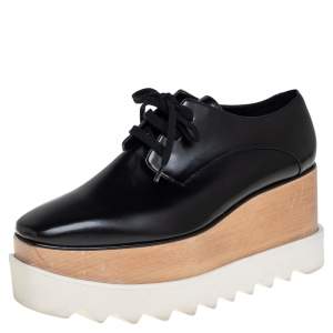 Pre Owned Stella McCartney Black Faux Leather Elyse Platform Derby Size 35.5