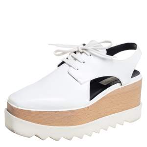 Stella McCartney White Faux Leather Elyse Cut Out Platform Derby Size 39