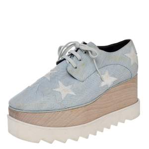 Stella McCartney Blue Denim Fabric Elyse Platform Derby Size 39