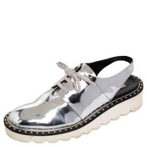 Stella McCartney Metallic Silver Faux Leather Odette Slingback Flats Size 37
