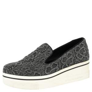 Stella McCartney Grey Embroidered Fabric Lace Slip On  Sneakers Size 38