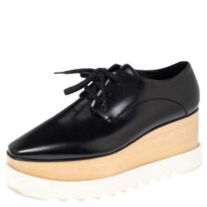 Stella McCartney Black Faux Leather Elyse Platform Sneakers Size 40