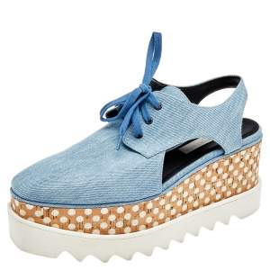 Stella McCartney Blue Cutout Denim Elyse Lace Up Platform Derby Size 37.5