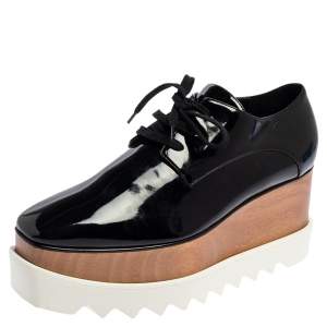 Stella McCartney Black Faux Patent Leather Elyse Platform Derby Size 38