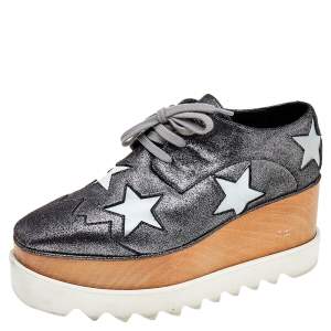 Stella McCartney Metallic Faux Suede Elyse Star Platform Derby Size 37