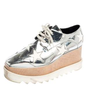 Pre Owned Stella McCartney Silver/White Faux Leather And Elyse Star Platform Derby Size 38.5