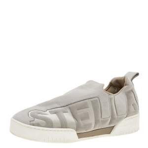 Stella McCartney Grey Faux Suede And Velvet Logo Embossed Slip On Sneakers Size 40