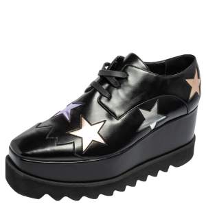 مملوكة مسبقًا Stella McCartney Black Faux Leather Elyse Star Platform Lace Up Sneakers Size 39