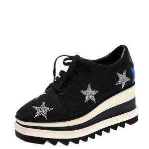 مملوكة مسبقًا Stella McCartney Black Faux Suede Elyse Star Platform Sneakers Size 37