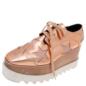 Stella McCartney Rose Gold Faux Leather Elyse Star  Sneakers Size 37