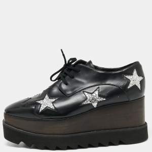 Stella McCartney Black Faux Leather Elyse Star Sneakers Size 38