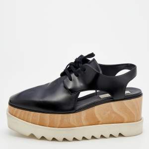 Stella McCartney Black Faux Leather Elyse Cut Out Platform Derby Sneakers Size 40