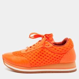 Stella McCartney Neon Orange Faux Leather and Mesh Low-Top Sneakers Size 37