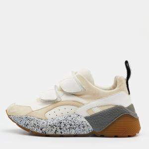 Pre Owned Stella McCartney Cream/White Faux Suede And Faux Leather Eclypse Velcro Strap Sneakers Size 35