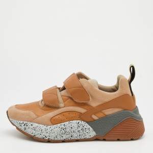 Stella McCartney Beige Faux Suede And Faux Leather Eclypse Velcro Strap Sneakers Size 40
