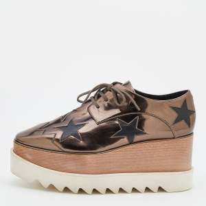 Stella McCartney Brown/Black Leather Elyse Star Platform Lace Up Derby Sneakers Size 38