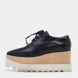 Stella McCartney Black Faux Leather Elyse Derby Lace Up Platform Sneakers Size 35