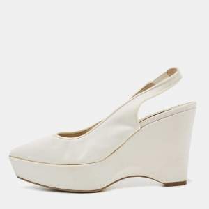 Stella McCartney Off White Canvas Slingback Pointed Toe Pumps Size 38