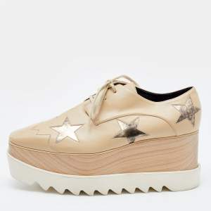 Stella McCartney Beige Faux Leather Elyse Star Platform Derby Sneakers Size 38.5