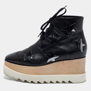 Stella McCartney Black Leather Elyse Star Platform Sneakers Size 38