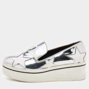 Stella McCartney Silver Faux Leather Binx Star Sneakers Size 36