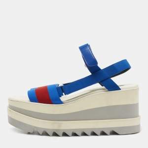 Stella McCartney Blue/Red Striped Fabric Platform Sandals Size 41