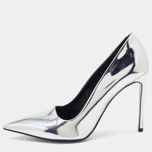 Stella McCartney Silver Faux Patent Leather Pointed Toe Pumps Size 38.5