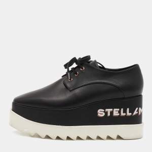 Pre Owned Stella McCartney Black Faux Leather Elyse Platform Derby Sneakers Size 37